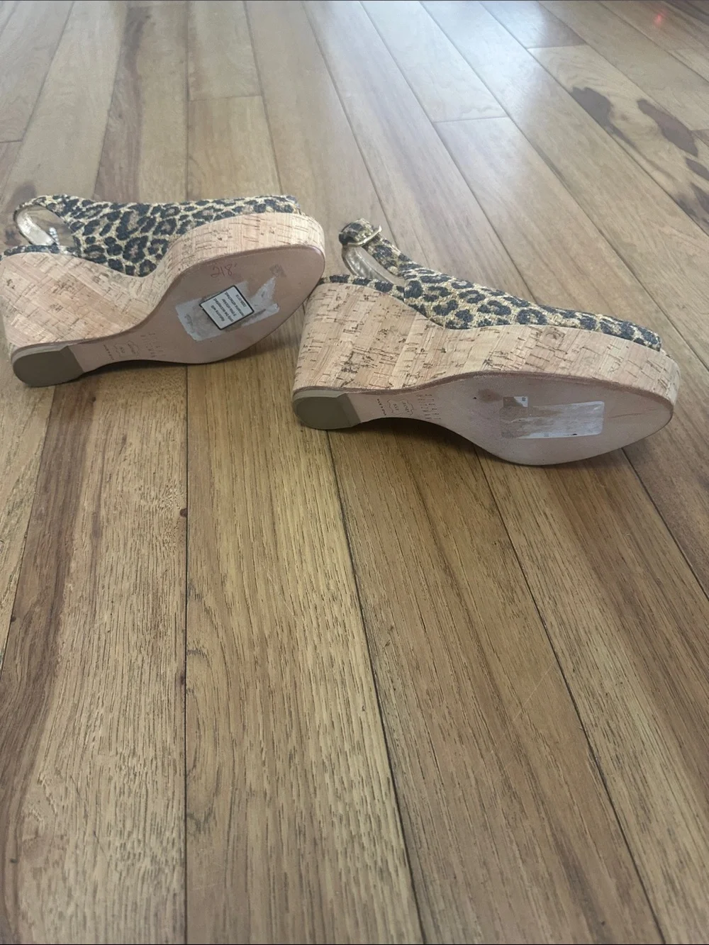 Stuart Weitzman Leopard print Slingback Wedges in Brown and Black cork sandals